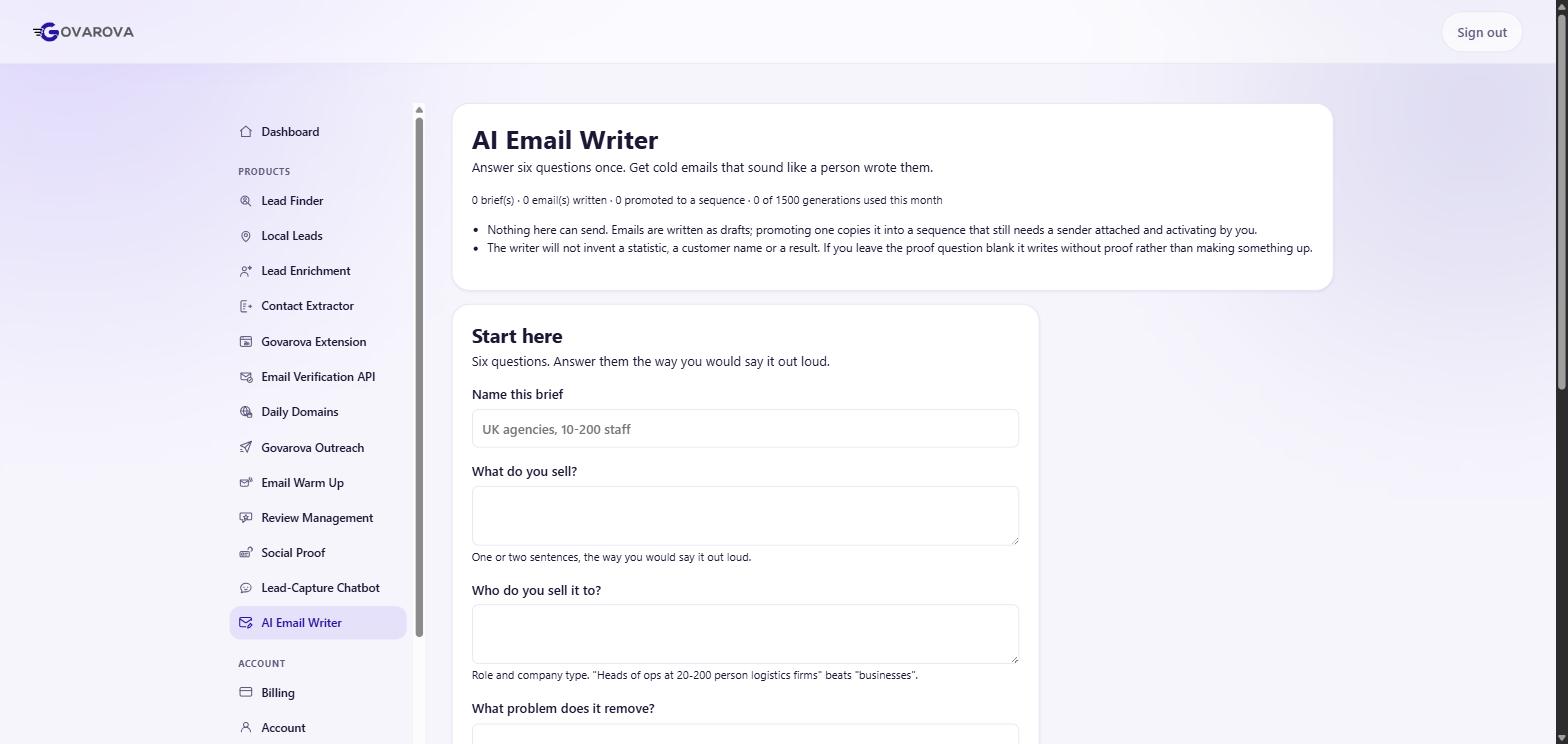 The AI Email Writer brief, starting with what you sell and who you sell it to